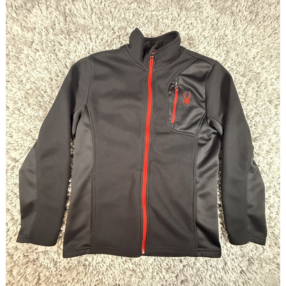 SPYDER Jacket‎ Youth L 14/16 Fleece Lined Waffle Knit Full Zip Mock Neck Black